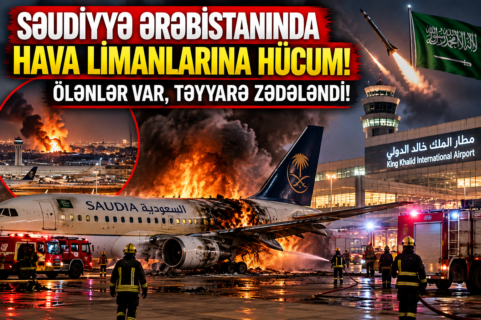 Səudiyyə Ərəbistanında hava limanlarına hücum: Ölənlər var, təyyarə zədələndi!